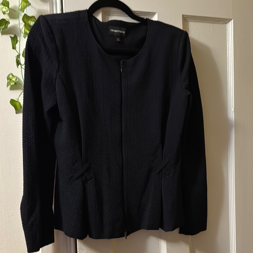 Emporio Armani Black Tailored Blazer with Textured Finish